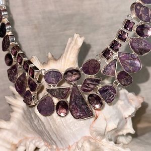 Beautiful Rough Amethyst + Polished Amethyst statement cluster necklace